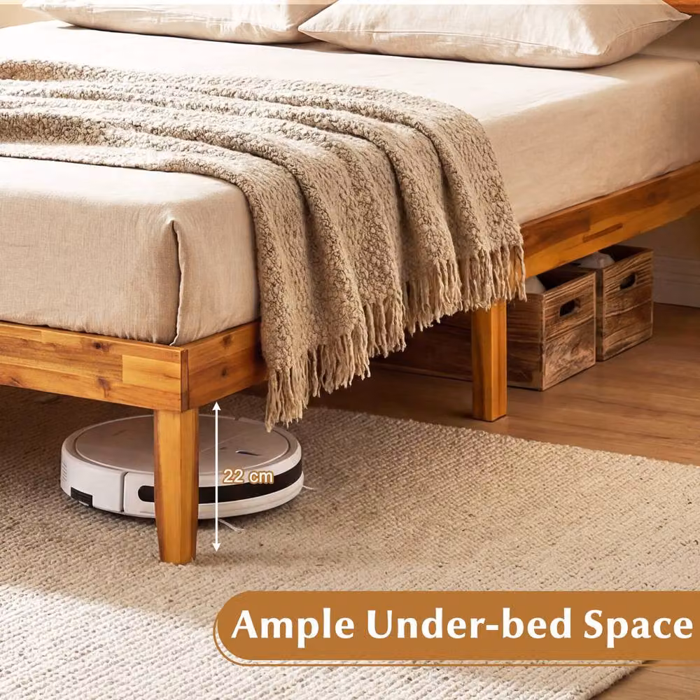 Costway King Size Acacia Wood Platform Bed Frame with Tufted Fabric Headboard, Brown – 5