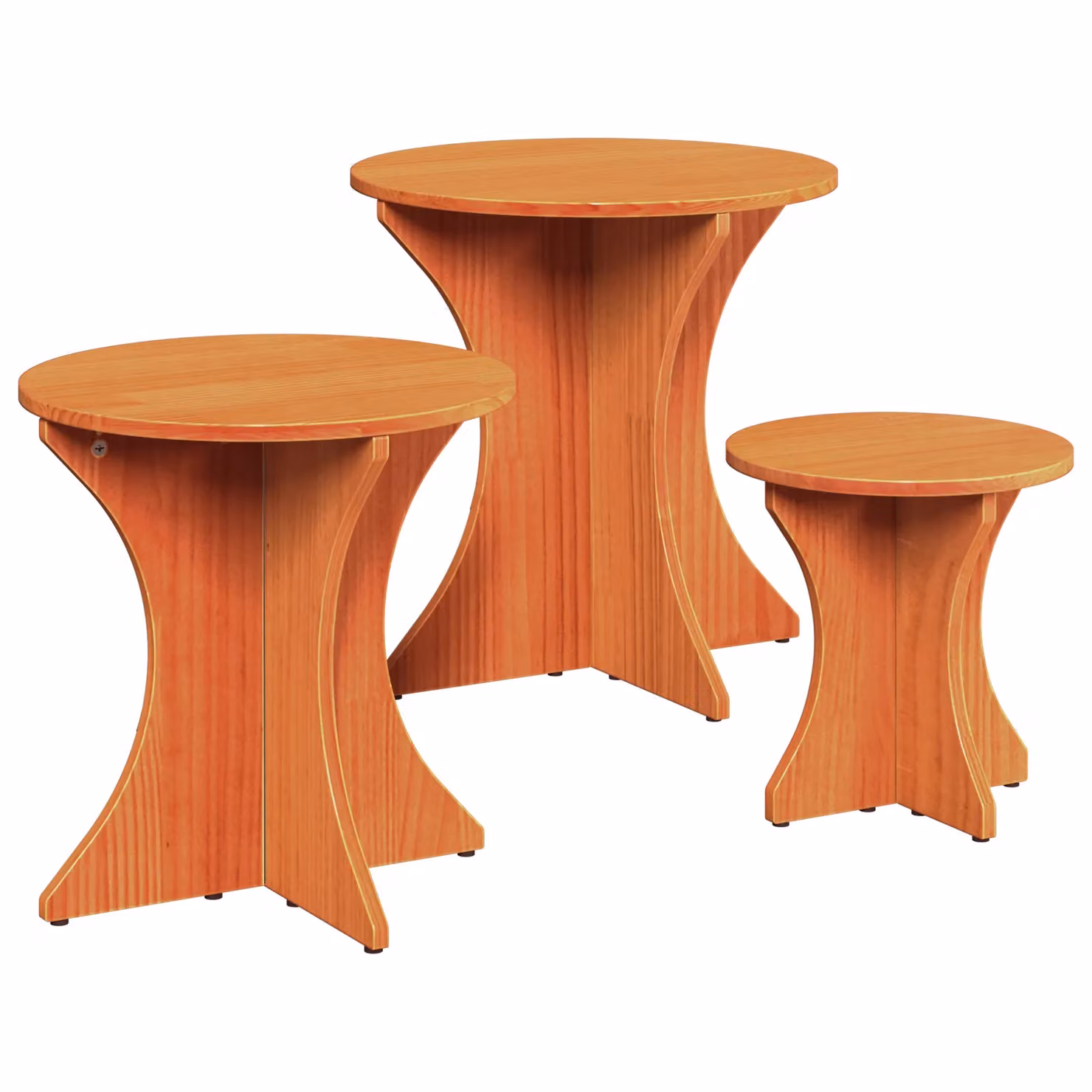 Berkfield Home 3 Piece Nested Coffee Table Set in Waxed Brown Solid Pine Wood – 2