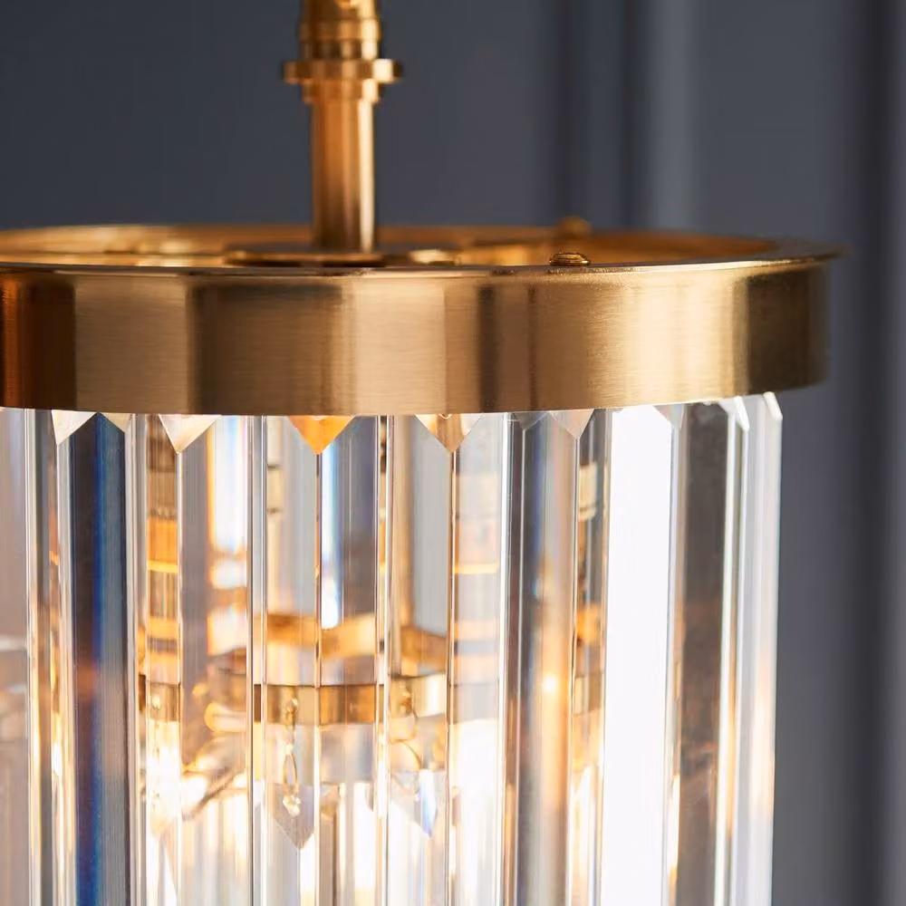 Netlighting Conaston Art Deco Pendant Light with Transparent Cut Glass and Gold/Brass Metal Finish, E27, Height Adjustable and Dimmable – 3