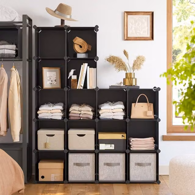 SONGMICS Modular Shoe Cabinet with 16 Cubes in Black