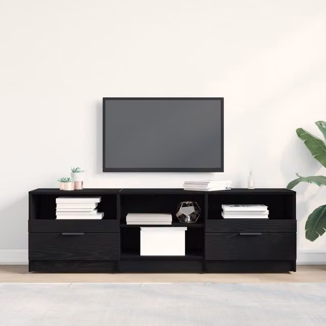 Berkfield Home Modern Black Oak TV Cabinet in Matt MDF, W: 150 cm, D: 45 cm, H: 45 cm