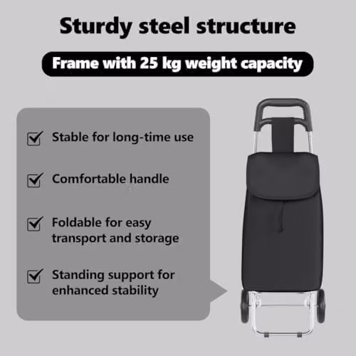 vidaXL Folding Shopping Trolley in Black, W/D/H: 35 x 28 x 92 cm – 3