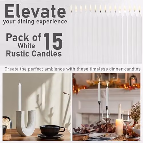 Deco Express Set of 15 White Unscented Dripless Tapered Candles – 4