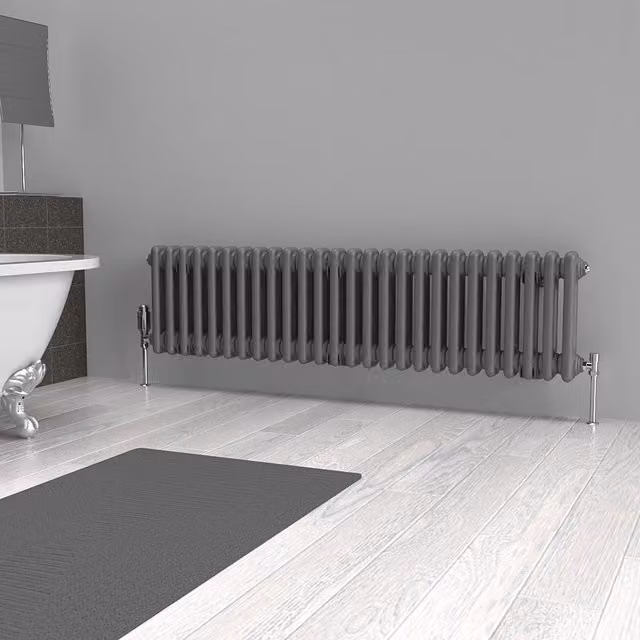 Lux Heat Anthracite Grey Horizontal 2-Column Traditional Steel Radiator, W: 119 cm, H: 30 cm