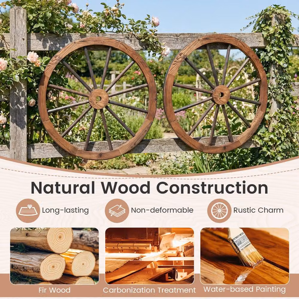 Costway Set of 4 Vintage Brown Decorative Wooden Wagon Wheel Wall Decor – 8