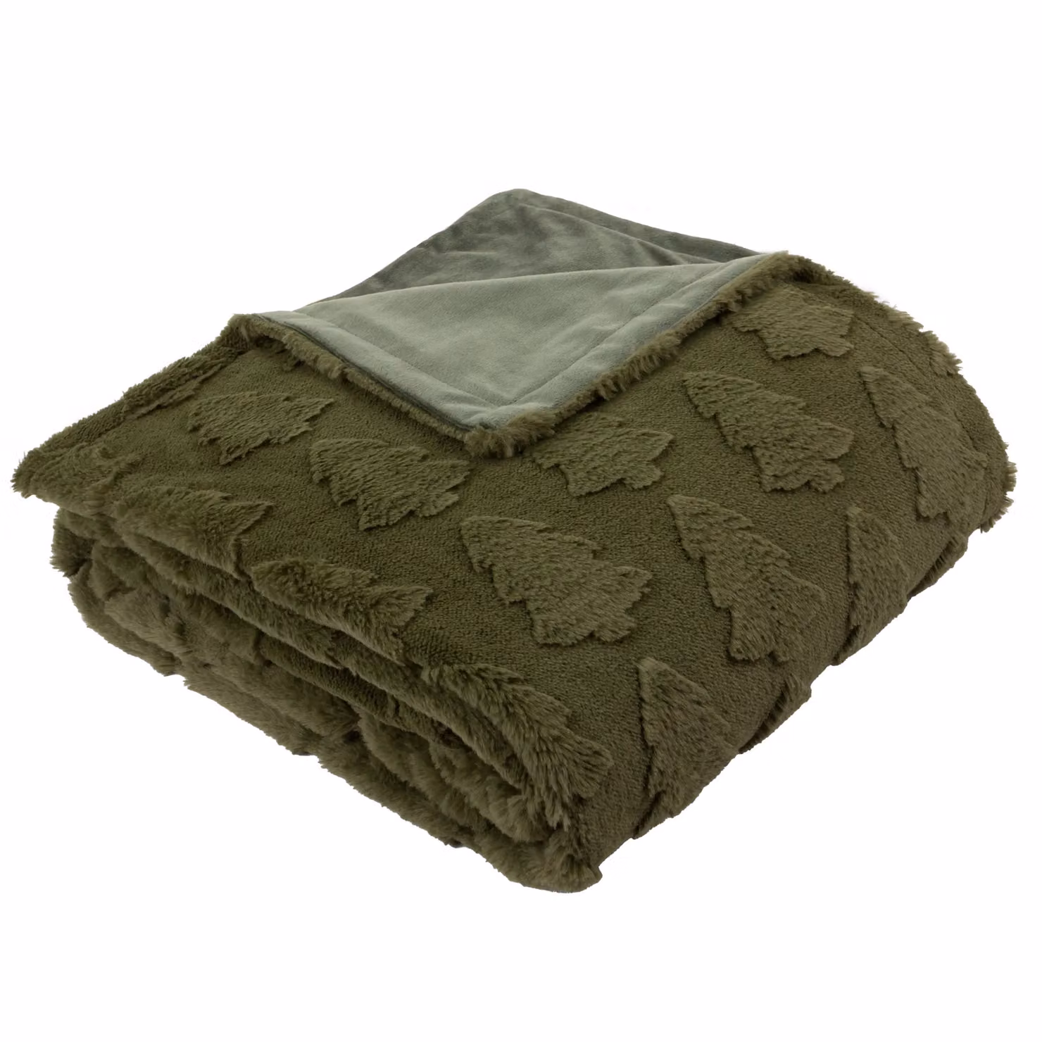 Furn Pines Reversible Double Face Faux Fur Throw in Green, W: 150 cm, D: 200 cm – 2