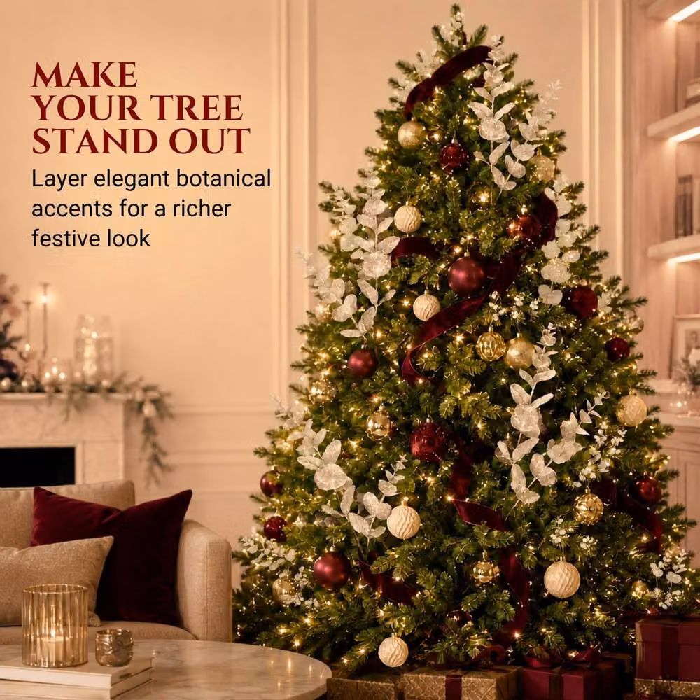 Shatchi White Glitter Artificial Eucalyptus Christmas Tree Picks, 12 Pack, Height: 55 cm – 3