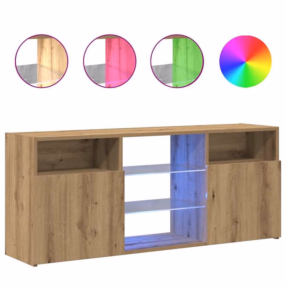 Berkfield Home Artisan Oak TV Cabinet with LED Lights in Brown, W/D/H: 120 x 30 x 50 cm – 3