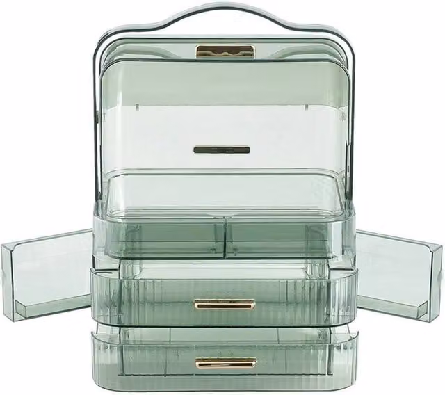 NESTLUNE Large Green Transparent Acrylic Makeup Organiser and Cosmetic Vanity Case Box