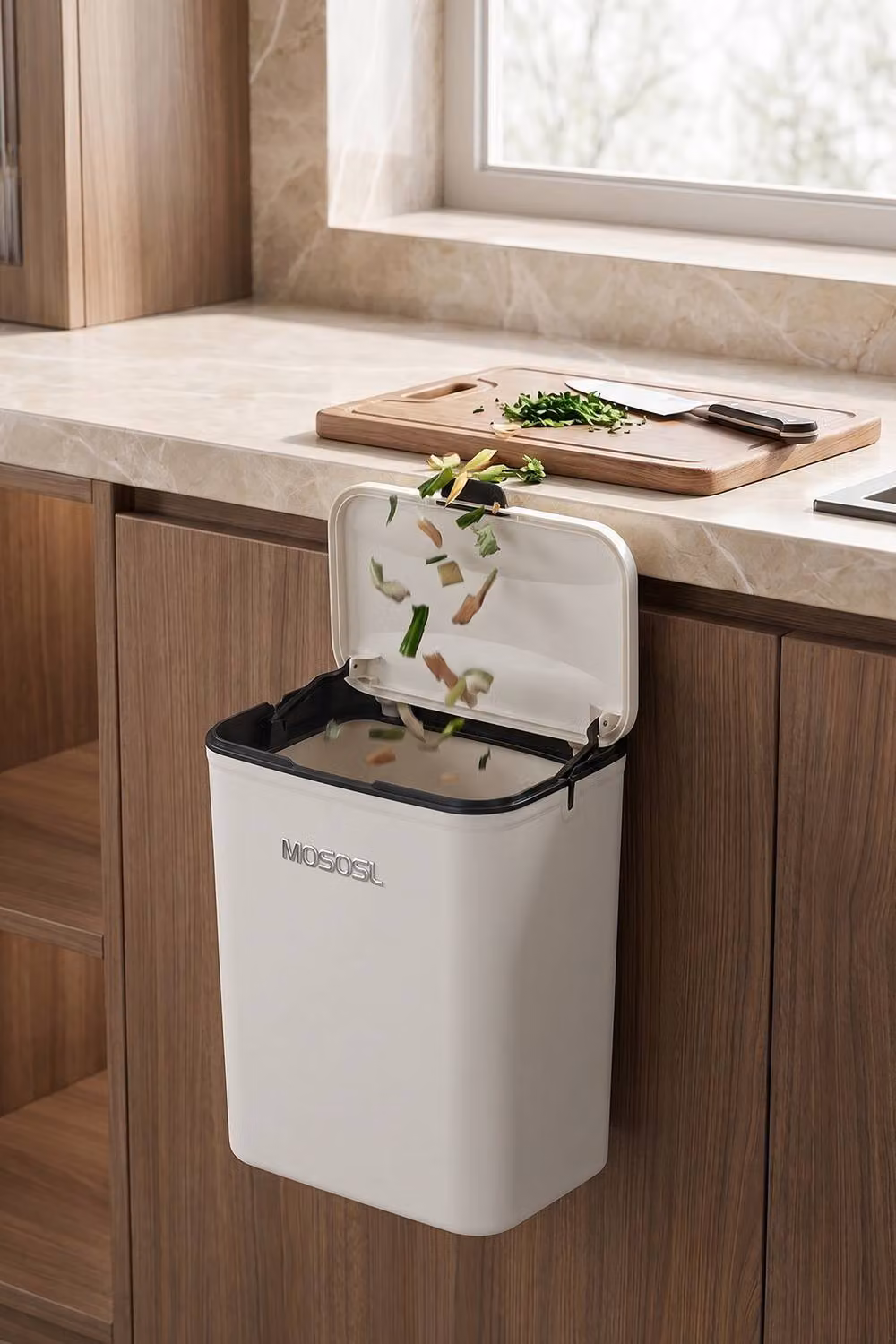 Living and Home 9L Wall Mounted Hanging Rubbish Bin with Flip Lid in Beige – 4