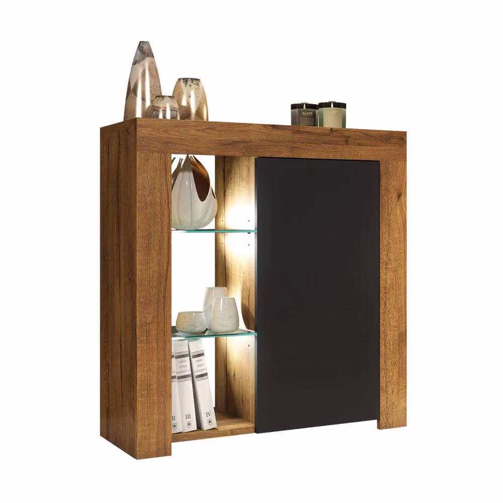 Mex Furniture LTD Serene Sideboard in Dark Oak and Black Matt with Integrated LED Lighting, W/D/H: 83 x 35 x 75 cm – 4
