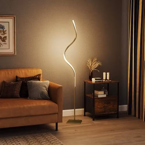 HOMCOM Modern LED Arc Floor Lamp in Gold/Brass with Adjustable Brightness and Foot Switch – 5