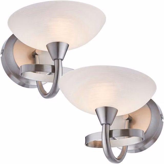 Loops 2 Pack Dimmable LED Vintage Wall Lights in Satin Chrome and White Lined Glass
