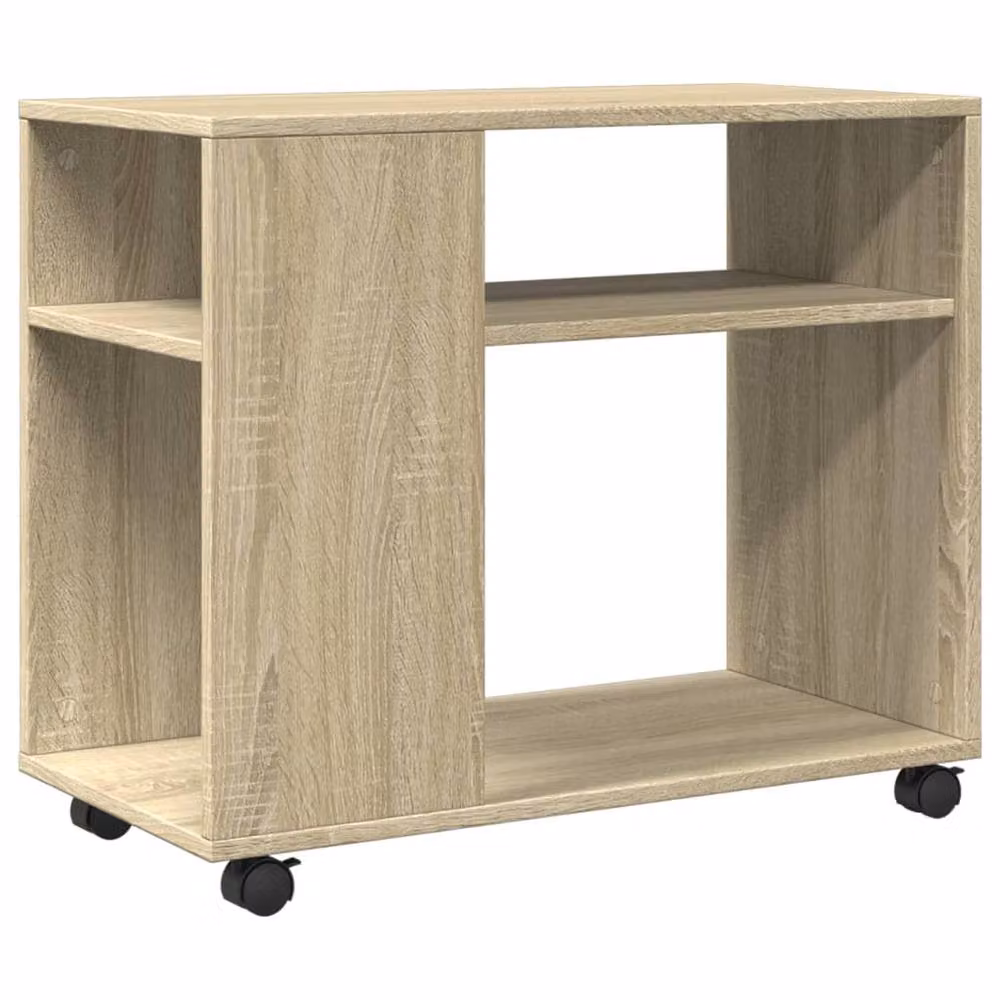Berkfield Home Side Table with Wheels in Sonoma Oak and Beige, W/D/H: 70 x 35 x 60 cm – 3