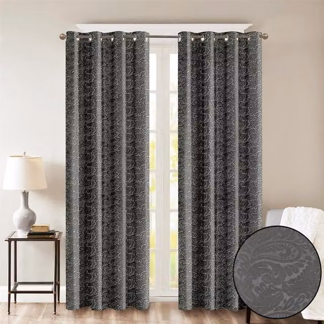 Roseley Grey Floral Opaque Eyelet Fabric Curtains