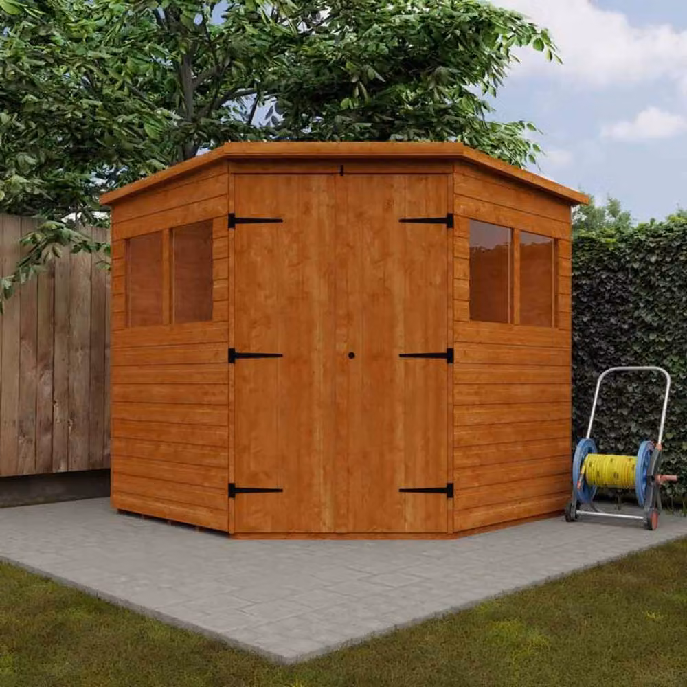 Buttercup Farm Rustic Corner Shed in Orange and Grey with Double Doors and Window – 2