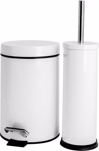 Harbour Housewares White Stainless Steel and Plastic Pedal Bin and Toilet Brush Set