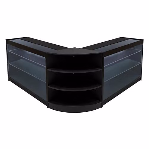 Monster Shop Apollo Black Corner Shop Counter Set with LED Lighting and Lockable Sliding Glass Doors, W/D/H: 120 x 60 x 90 cm