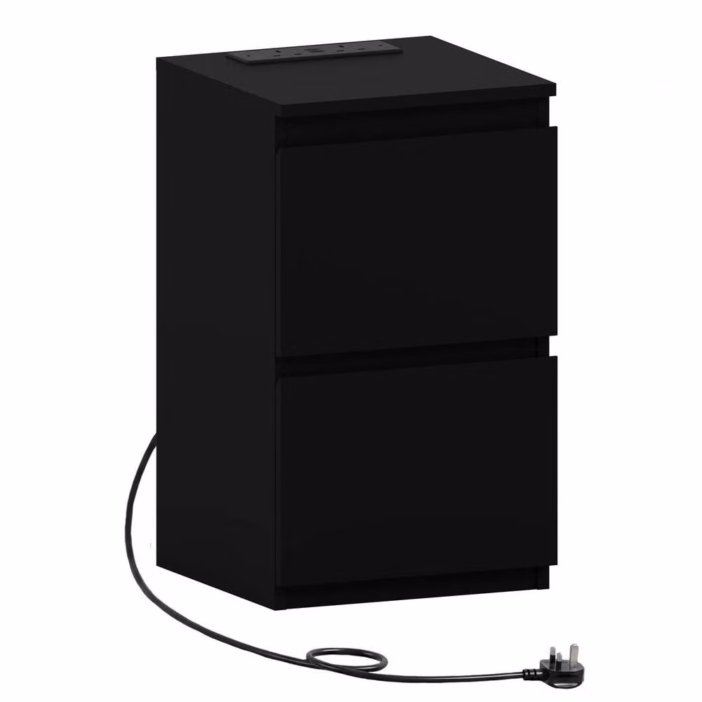Vida Designs Denver 2 Drawer Bedside Chest with Power Outlet in Black – 2