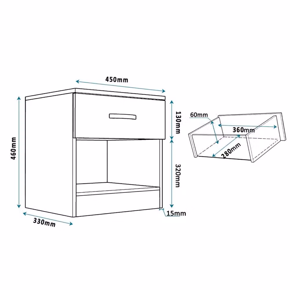 FLAVORA Grey High Gloss Bedside Table – 2