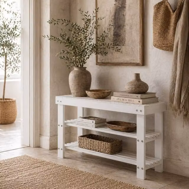 Wyld Haus Riyo White Bamboo 2 Tier Shoe Storage Bench – 1