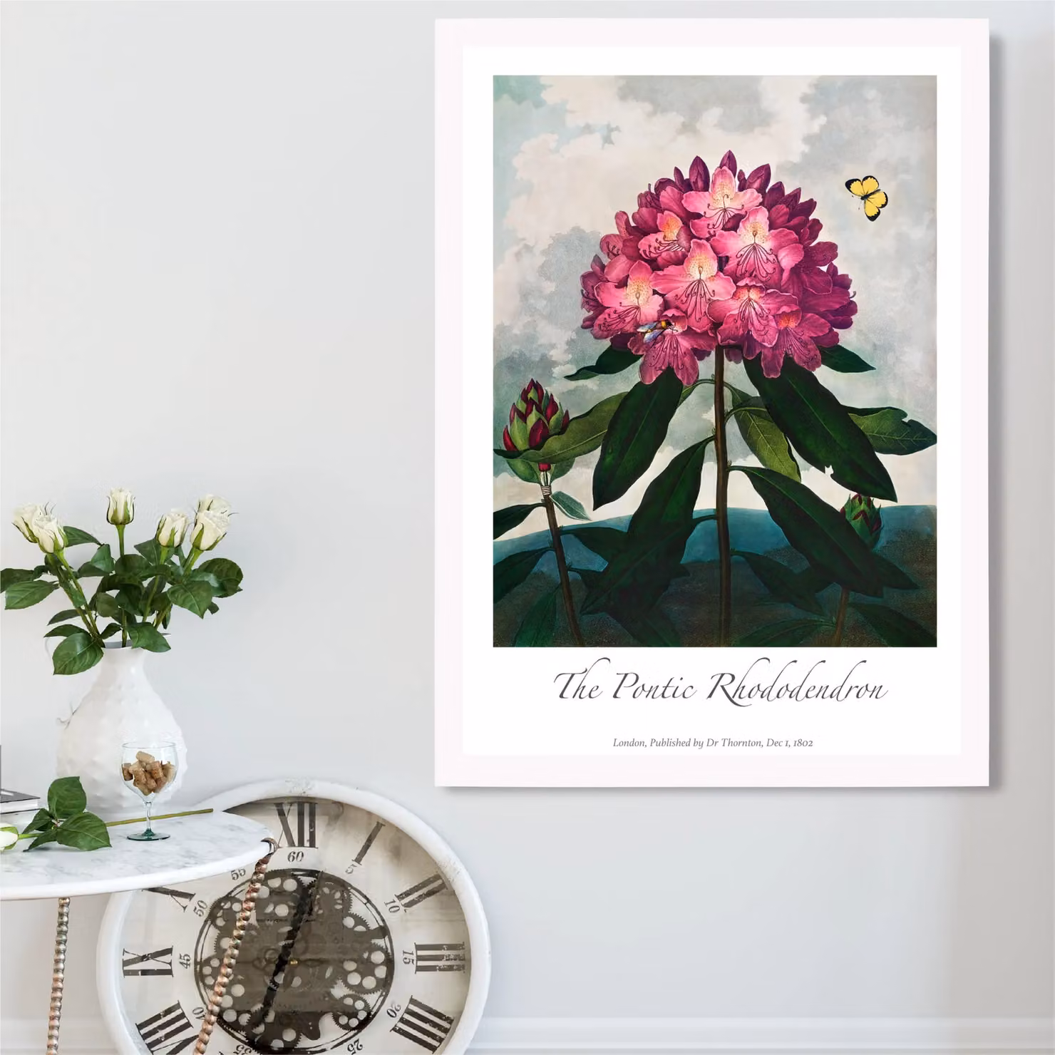 ARTZE Vintage Rhododendron Floral Framed Print, Pink and White Botanical Paper Poster – 2
