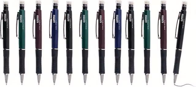Janrax Pack of 12 Multicolour Pen Style Mechanical Pencils with Eraser, 0.7mm HB Graphite