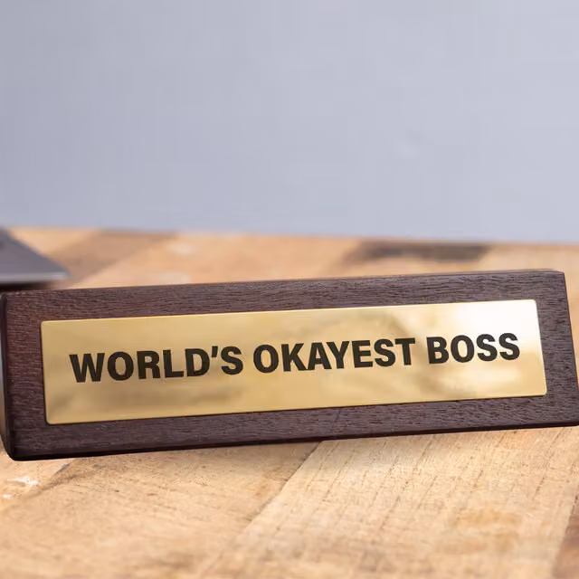 Boxer Gifts Worlds Okayest Boss Joke Wood Tabletop Desk Sign, Brown