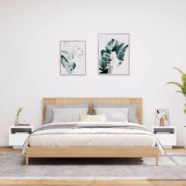 Berkfield Home Set of 2 Decorative White Bedside Cabinets with Integrated LED Lights, W/D/H: 40 x 39 x 37 cm