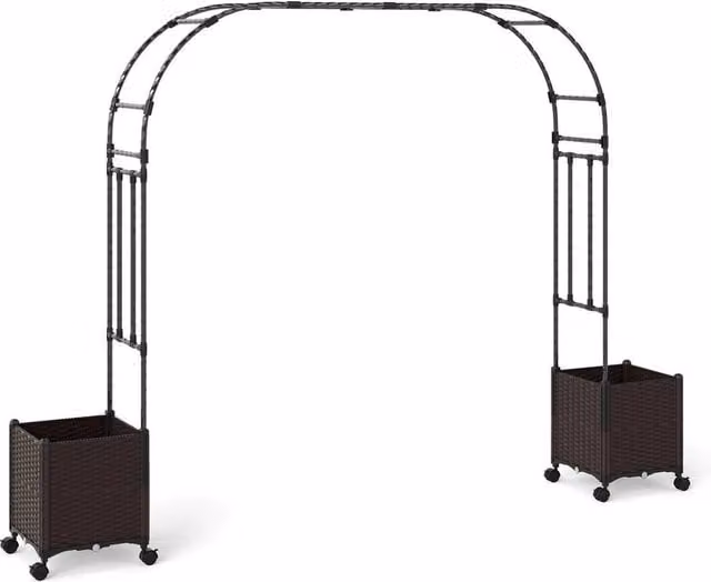 NESTLUNE Brown Metal Garden Arch Trellis Support for Climbers, H: 288 cm, W: 100 cm, D: 100 cm – 1