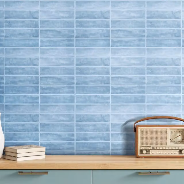 Livingandhome Set of 10 Self Adhesive 3D Striped Tile Wallpaper Stickers, Blue, W: 29.0 cm, H: 22.9 cm, D: 22.9 cm