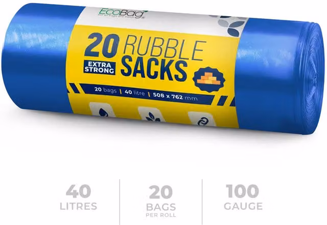 Ecobag 20 Pack Blue Recyclable Heavy Duty Rubble Bags, 40L, W: 50.8 cm, H: 76.2 cm – 7