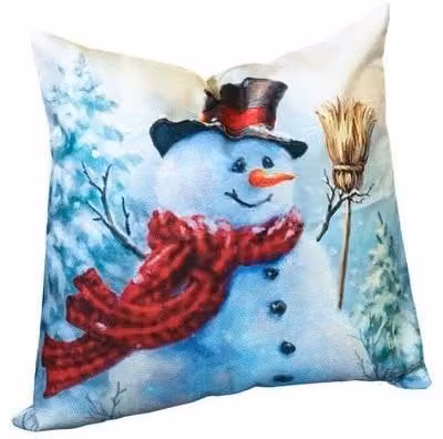 Netagon Snowman Design Christmas Themed Square Cushion, White, W/D/H: 45 x 45 x 45 cm – 1
