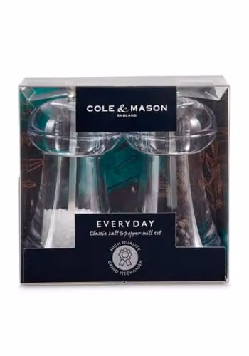 Cole & Mason Everyday Gift Set Transparent Acrylic Salt and Pepper Grinders with Ceramic Mechanisms and Adjustable Grind Settings