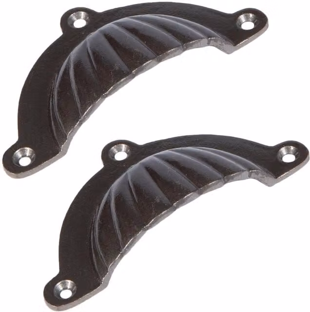 Hammer and Tongs Iron Fluted Cabinet Cup Handles, Pack of 2, Raw, W: 95 mm, H: 50 mm
