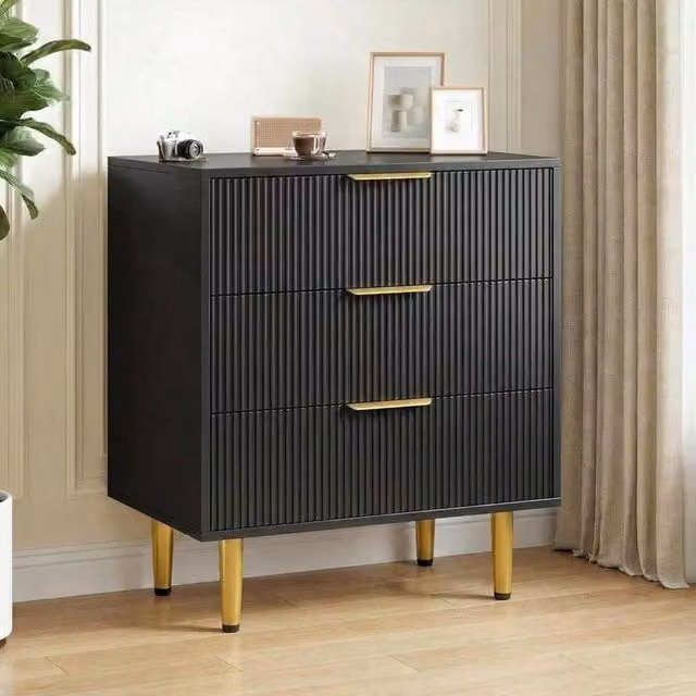 KORVIXA 3-Drawer Modern Metal Chest of Drawers in Black and Gold, Width: 100 cm