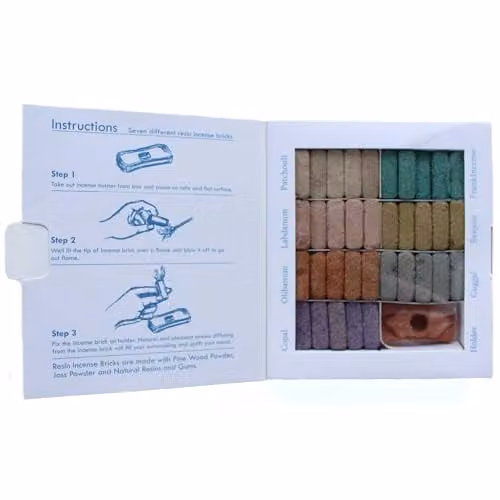KDMD Wild West Display Set of 70 Natural Incense Smudge Bricks and Ceramic Burner in Brown and Multicolour, W/D/H: 16.5 x 15.0 x 2.0 cm – 1