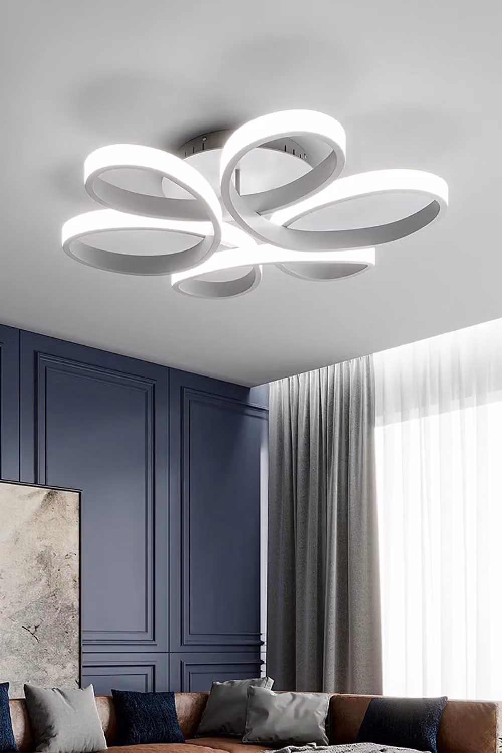 Living and Home Modern White Acrylic Petal LED Semi Ceiling Light, Diameter: 74 cm – 2