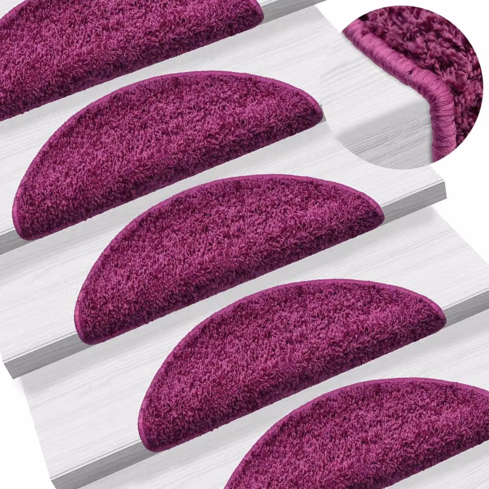 Berkfield Home Self-Adhesive Carpet Stair Treads, 15 Pieces, Purple, W/D/H: 56 x 17 x 3 cm – 2