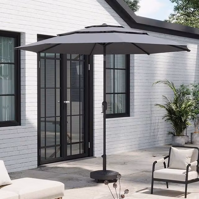 Breeins 3 Tier Cantilever Garden Parasol with Wheeled Cement Base in Light Grey