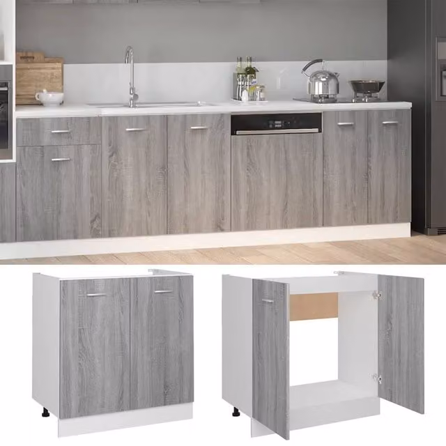 Berkfield Home Grey Sonoma Sink Bottom Cabinet W/D/H: 80 x 46 x 81.5 cm