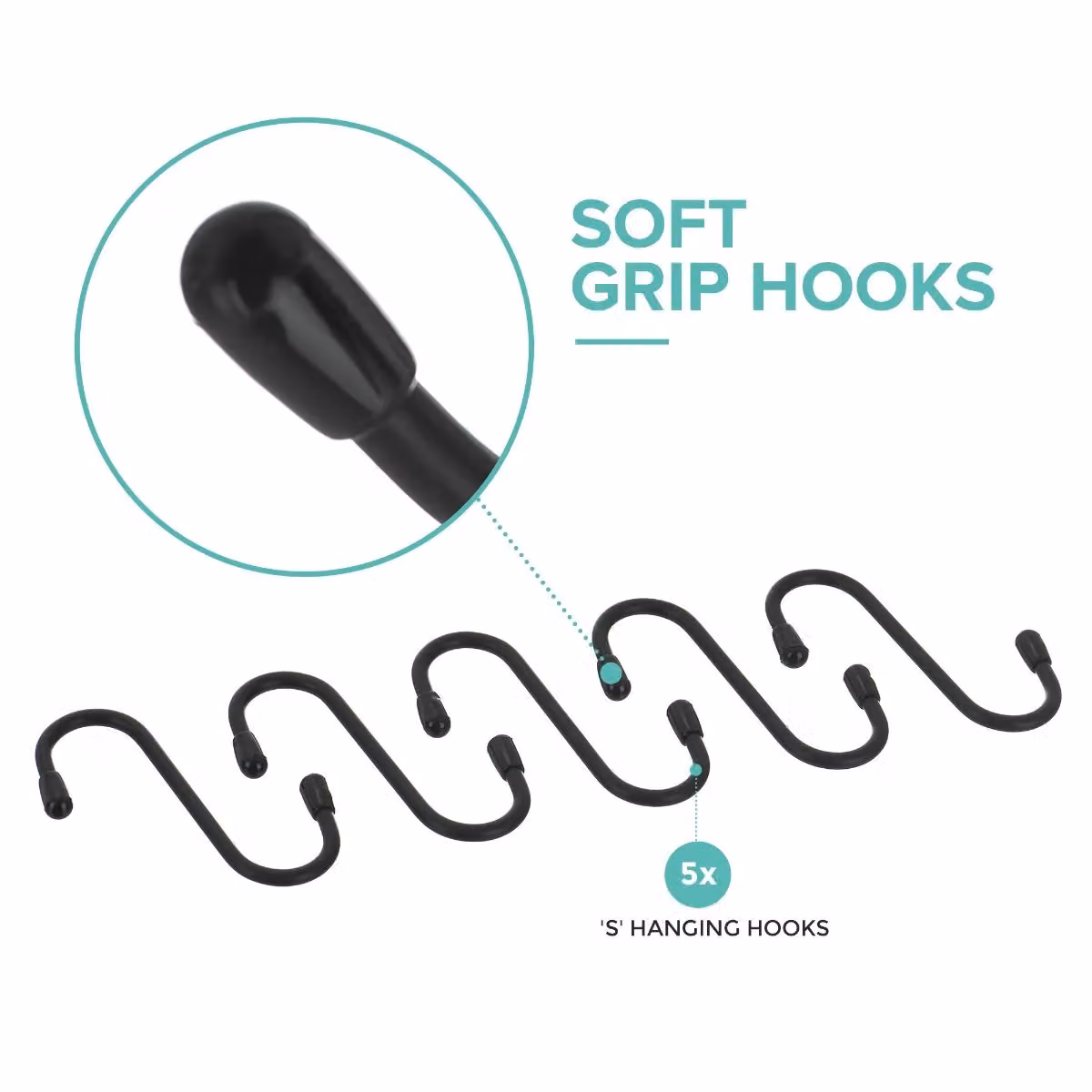 LIVIVO 5-Piece Metal Hanging Storage S Hooks in Black and Grey – 3