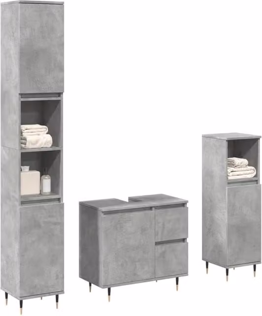 Berkfield Home 3 Piece Modern Freestanding Bathroom Furniture Set in Concrete Grey Matt MDF – 1