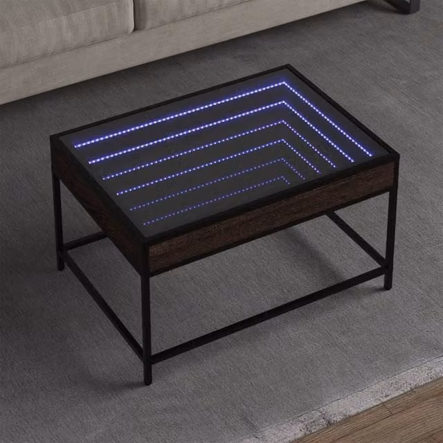 Berkfield Home Infinity LED Coffee Table in Brown Oak, W: 70 cm, D: 50 cm, H: 41 cm – 1