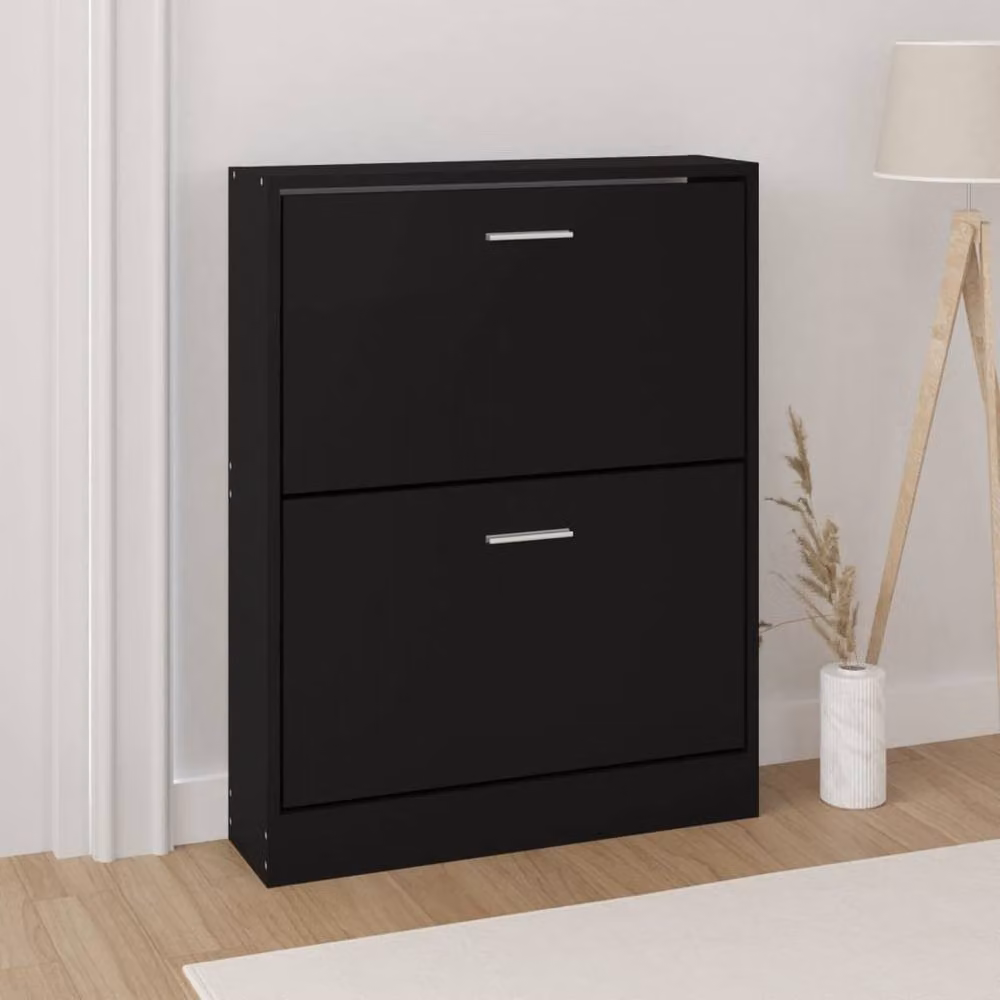 Berkfield Home Modern Black Shoe Cabinet with Tilting Compartments and Internal Drawers, W/D/H: 59 x 17 x 81 cm – 2