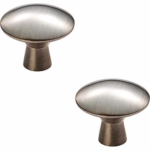 Loops 2 Pack Disc Shaped Cabinet Door Knobs with Threaded Stem in Brushed Silver, 27mm Diameter