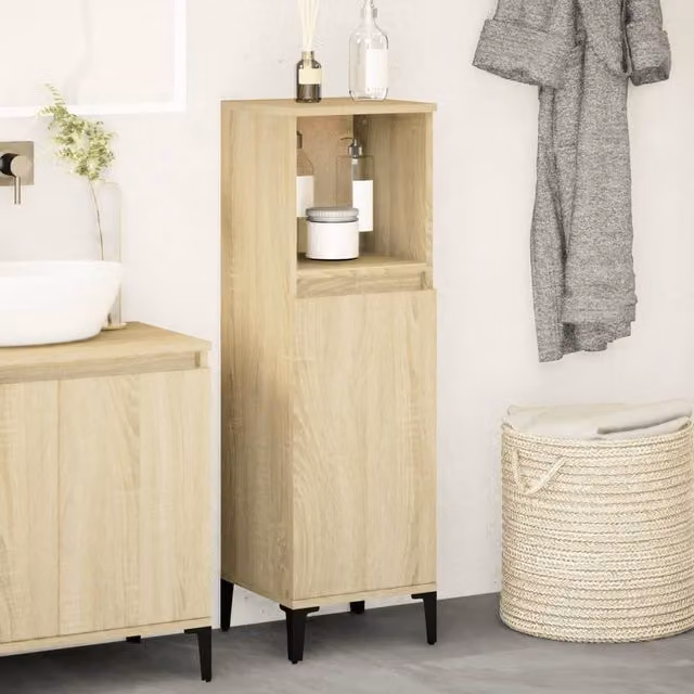 Berkfield Home Sonoma Oak Bathroom Cabinet in Brown, W/D/H: 30 x 30 x 100 cm