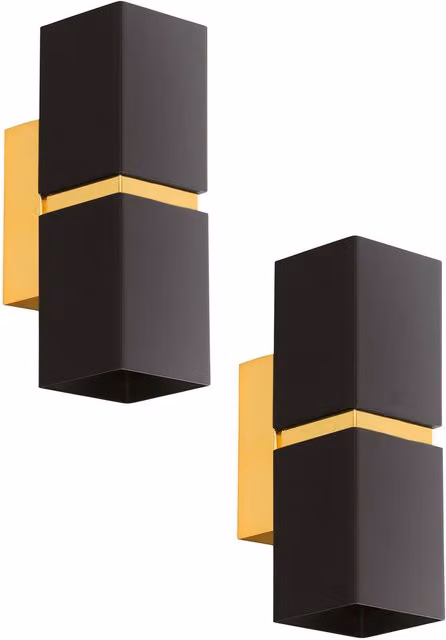 Loops 2 Pack Modern Square Wall Lights in Gold and Black Metal with GU10 Up and Down Lighting – 1