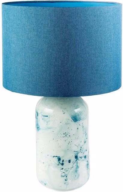 Happy Homewares Modern Marble Drip Snowflake Glass Table Lamp with Linen Shade in Petrol Blue, H 46 cm x W 30 cm x D 30 cm – 1