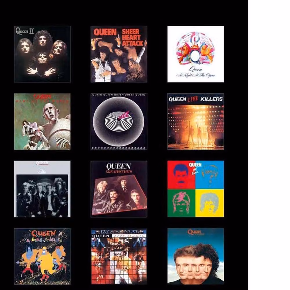 Queen Albums Multicolour Textile Poster with Black Typography and Retro Graphic Design – 2